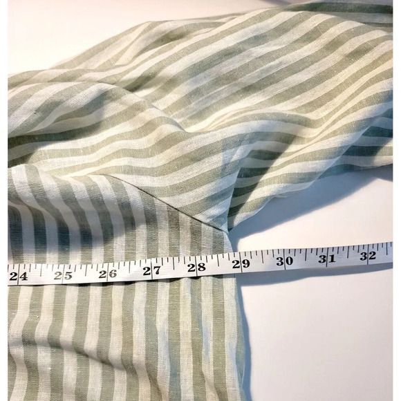 A New Day Peasant Blouse M Woven Linen Blend Stripe Green Boho Breathable Relax - Picture 9 of 12